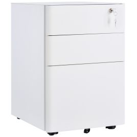 Fully Assembled 3 Drawer Steel Metal Filing Cabinet Lockable Rolling Vertical File Cabinet White