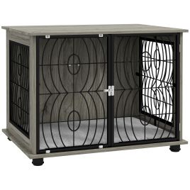 Shelley 29.5 Inch Indoor Dog Crate End Table with Washable Cushion for Medium Dogs - Grey