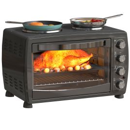 HERON 36L Small Oven with 2 Hot Plates, Countertop Toaster Oven, Grill, Roast, Bake, Boil, with Timer, Black