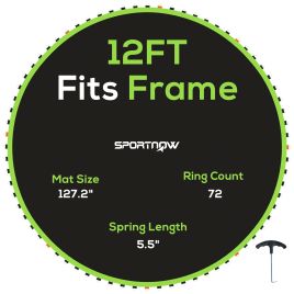 SPORTEDGE Replacement Trampoline Mat with Spring Pull Tool, 72 V-Hooks, for 12ft Trampoline using 14cm Springs, Green