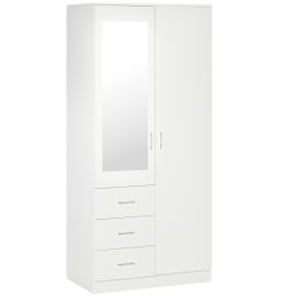 QUINSBY 2 Door Mirrored Wardrobe with 3 Drawers - White