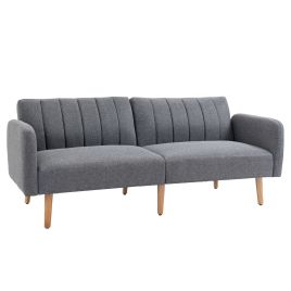 Two Seater Sofa Bed, Convertible Linen Fabric Sofa Couch, Click Clack Sofa Bed with Adjustable Split Backrest, Grey