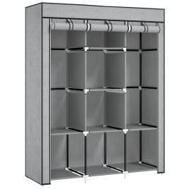 HERON Fabric Wardrobe, with Rails and Shelves - Light Grey