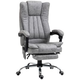 6-point Vibrating Heat Massage Chair Micro Fibre Upholstery w/ Manual Footrest Padding High Back Remote Wheels Swivel Chair Reclining Grey
