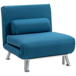 Single Sofa Bed - 1 Person Sleeper Foldable Lounge with Pillow Blue 75cm