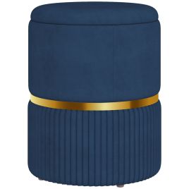 Round Ottoman Stool with Storage, Velvet-feel Fabric Upholstered Pouffe Foot Stool with Padded Seat and Hidden Space