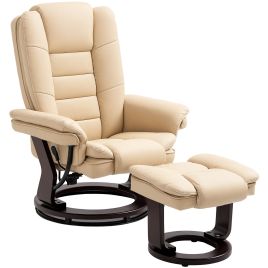 HERON Faux Leather 135deg Reclining Chair and Footstool - Beige