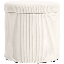 HERON 40cm Round Storage Ottoman, Corduroy Footstool with Removable Lid and Legs, Vanity Stool for Living Room, Bedroom, Beige