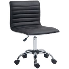 Vinsetto Adjustable Swivel Office Chair with Armless Mid-Back in PU Leather and Chrome Base - Black