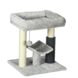 48cm Cat Tree, Cat Tower with Cat Self Groomer Cat Scratching Post with Hanging Ball, Self Groomer and Perches, Grey