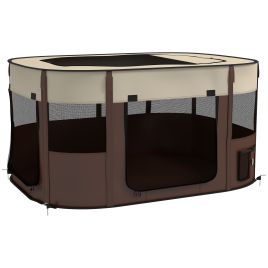 Shelley Oxford Fabric Foldable Dog Pen with Storage Bag 59H x 114L x 89Wcm - Brown
