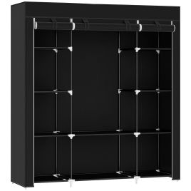 Fabric Wardrobe Portable Wardrobe with 10 Shelves 1 Hanging Rail Foldable Closets - Black
