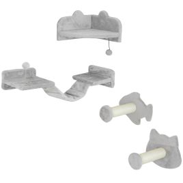 Cat Furniture - Cat Wall Shelves Set with Steps and Platforms Grey 29cm