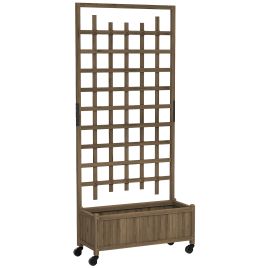 SUNVISTA Wooden Trellis Planter, Raised Garden Bed with Wheels, to Climb and Grow Vegetables, Herbs and Flowers, Brown