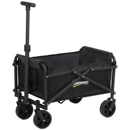 SUNVISTA 41L Festival Folding Trolley Cart with Wheels, Heavy Duty Collapsible Wagon with Handle & Bag, Black