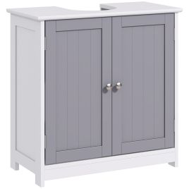 Vanity Unit Under Sink Bathroom Storage Cabinet w/ Adjustable Shelf Handles Drain Hole Cabinet Space Saver Organizer 60x60cm - White & Grey