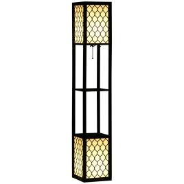 Floor Lamp with Shelves, Dual Light, Modern Tall Standing Lamps for Living Room, Bedroom, with Pull Chain Switch (Bulb not Included), Black