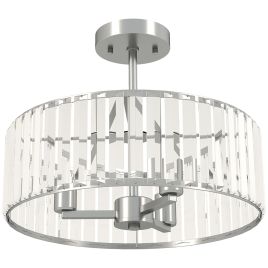 HERON Crystal Ceiling Light Fixture Semi Flush Mount Chandelier E14 3 Lights - Silver Tone