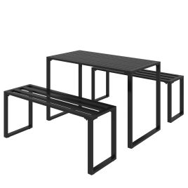 3Pcs Outdoor Dining Set Metal Beer Table Bench Patio Garden Yard Black