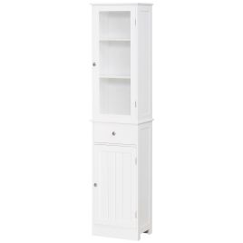 Bathroom Storage Cabinet with 3-tier Shelf Drawer Door, Floor Cabinet Free Standing Tall Slim Side Organizer Shelves, White