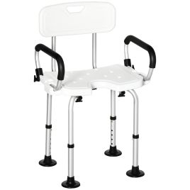 Versatile Shower Chair, Height Adjustable Shower Stool with Back and Flipped Padded Arms, Suction Foot Pads, White