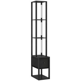 HERON Floor Lamp with Shelves LED Column Standing Lamp Fabric Drawer - Black