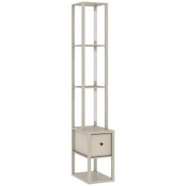 HERON Floor Lamp with Shelves LED Column Standing Lamp Fabric Drawer - Oak