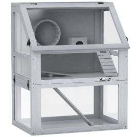 VELRIN Wooden Hamster Cage Multi Level with Ramp - Grey