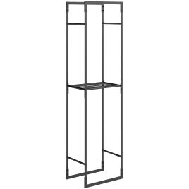 MERVAN Outdoor Firewood Log Holder Metal Heavy Duty Adjustable Shelf Style - Black