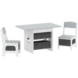 THRYNDEN Kids Toddler Table and 2 Chair Set with Removable Drawers for Boys Girl Ages 3-8 - Grey