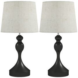 HELVARIN Table Lamp 3 Colour Temperatures with USB Ports Set of 2 - Black