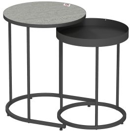 BRISELYN Round Nest of Side Table Set of 2 - Grey