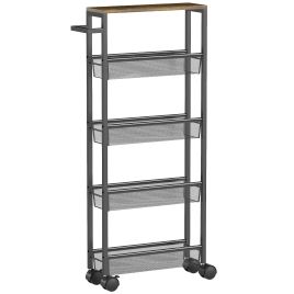 Slim 5 Tier Storage Trolley on Wheels - Black
