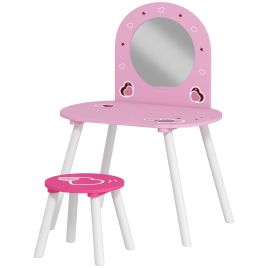 Kids Dressing Table with Mirror and Stool - Pink