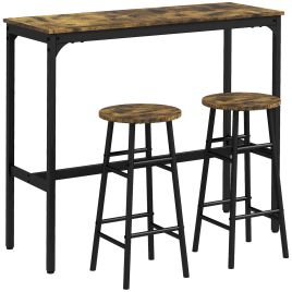 Stamere Brown Bar Table with 2 Stools Set - 105cm