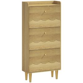 Ashcarr Oak MDF Shoe Cabinet with 3 Flip Drawers - Large-sized - 60cm