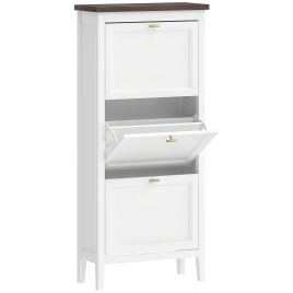 Chevale White MDF Shoe Cabinet with 3 Flip Drawers - Large-sized - 60cm