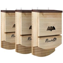 ANCHORPOINT Pack of 3 Wooden Bat Houses for Gardens - Natural