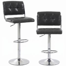 ATLASBRIDGE Set of 2 Adjustable PU Leather Bar Stools - Grey