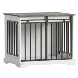 CHASEVIEW 80cm Dog Crate Furniture with Sliding Barn Door - White