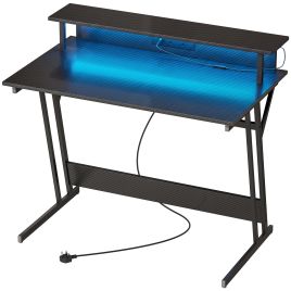 ASPENPOINT Two-Tier LED Gaming Desk - Black