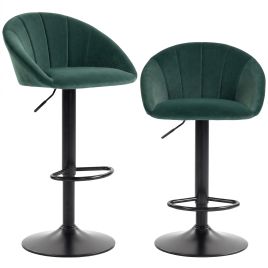 BRANSMERE Set of 2 Adjustable Swivel Velvet Bar Stools - Dark Green