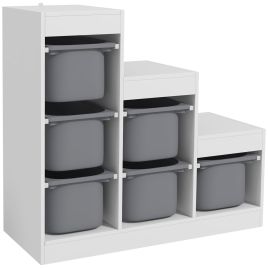 AMBERBRIDGE 3-Tier Kids Toy Storage Organiser with Removable Bins - Grey