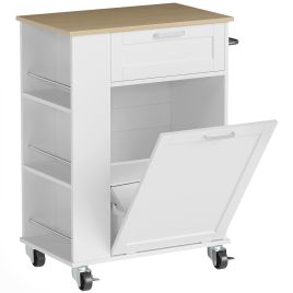 ANCHORFIELD Rolling Kitchen Trolley with 2 Drawers and Tilt-Out Bin - White