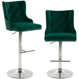 BIRCHSIDE Set of 2 Adjustable Swivel Velvet Bar Stools - Green