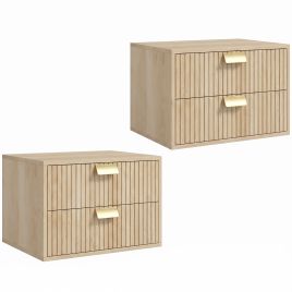 ARDENVIEW Set of 2 Floating Bedside Tables with 2 Drawers - Oak