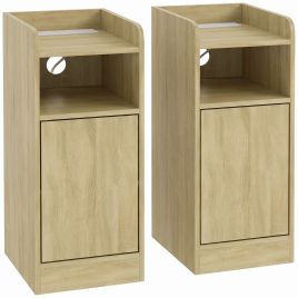 ARDENCREST Set of 2 Slim Bedside Tables with Charging Station - Oak