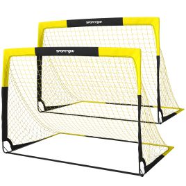 APEXPOINT Set of 2 Pop-Up Football Goals with Carry Bags - Yellow