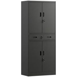 ASHHILL 180cm Lockable Metal Tool Cabinet with Drawer - Black