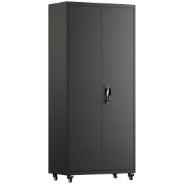 ASPENRIDGE 180cm Lockable Steel Tool Cabinet with Adjustable Shelves - Black